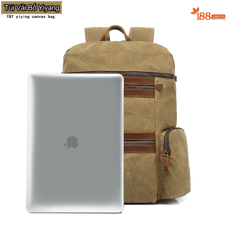 Balo Đôi Vải Canvas Chống Thấm Nước Đựng Laptop Du Lịch Thể Thao Ngoài Trời Màu Nâu, Đen, Xanh