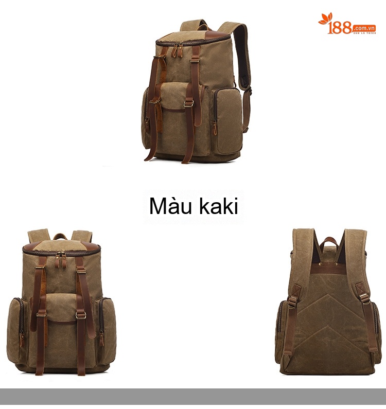 Balo Đôi Nam Nữ Vải Canvas Chống Thấm Nước Đựng Laptop Du Lịch Dã Ngoại Màu Đen, Nâu, Xanh Rêu, Vàng Be chi tiết 3