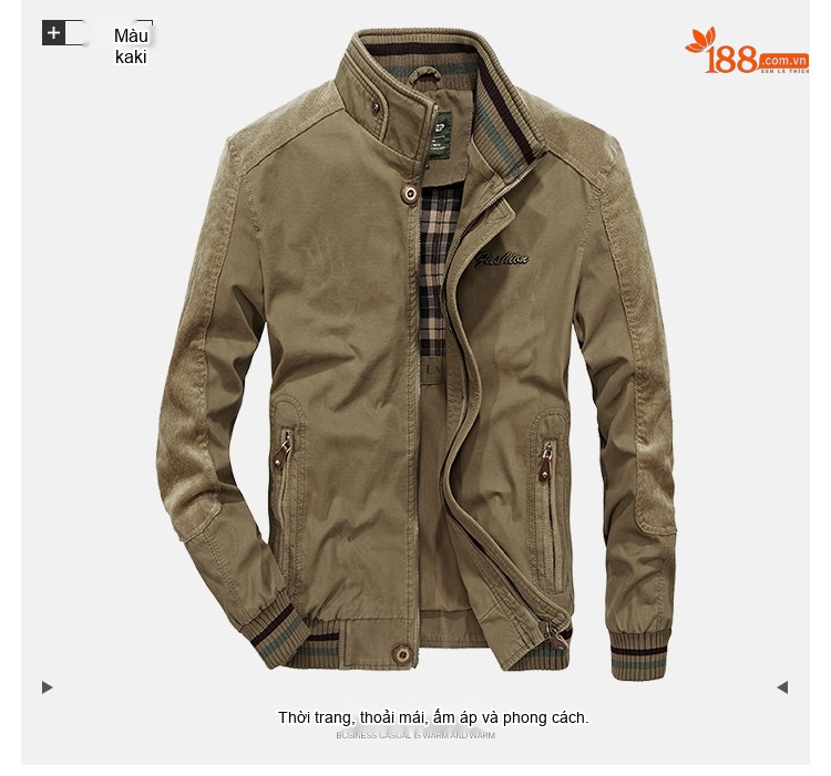 Áo Khoác Nam Mùa Xuân Thu Dáng Bomber Cổ Trụ Phong Cách Doanh Nhân Màu Xanh Navy, Xanh Rêu, Nâu chi tiết 9