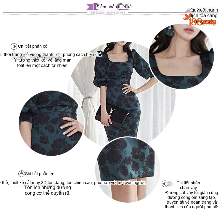 Đầm Ôm Body Tay Lỡ Cổ chữ Vuông Họa Tiết Hoa Nhí chi tiết 1