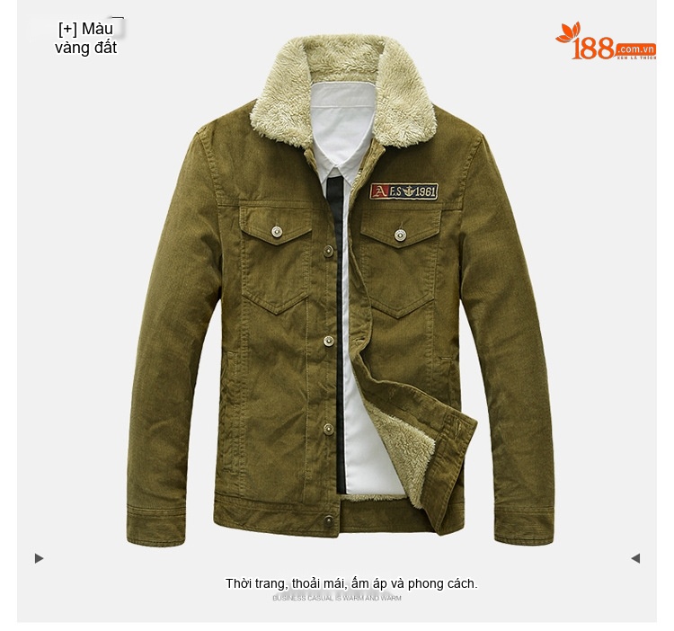 Áo Khoác Nam Cotton Lót Lông Dáng Ôm Ngắn Màu Đỏ Rượu, Xanh Navy, Nâu, Xanh Rêu... chi tiết 9