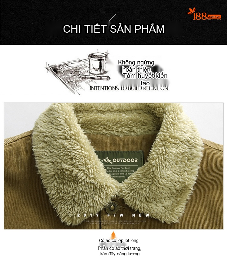 Áo Khoác Nam Cotton Lót Lông Dáng Ôm Ngắn Màu Đỏ Rượu, Xanh Navy, Nâu, Xanh Rêu... chi tiết 11