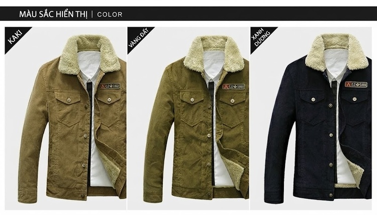 Áo Khoác Nam Cotton Lót Lông Dáng Ôm Ngắn Màu Đỏ Rượu, Xanh Navy, Nâu, Xanh Rêu... chi tiết 2