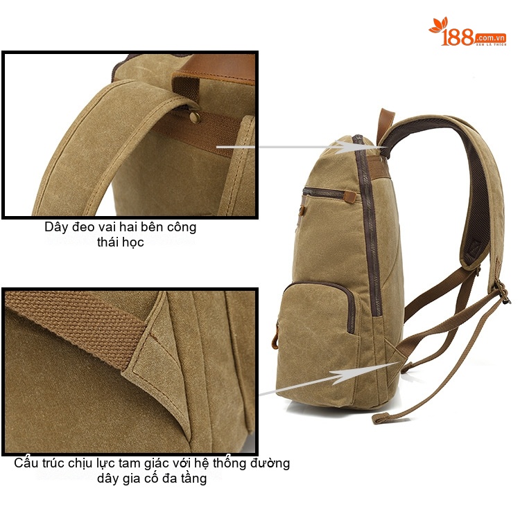 Balo Đôi Vải Canvas Chống Thấm Nước Đựng Laptop Du Lịch Thể Thao Ngoài Trời Màu Nâu, Đen, Xanh chi tiết 5