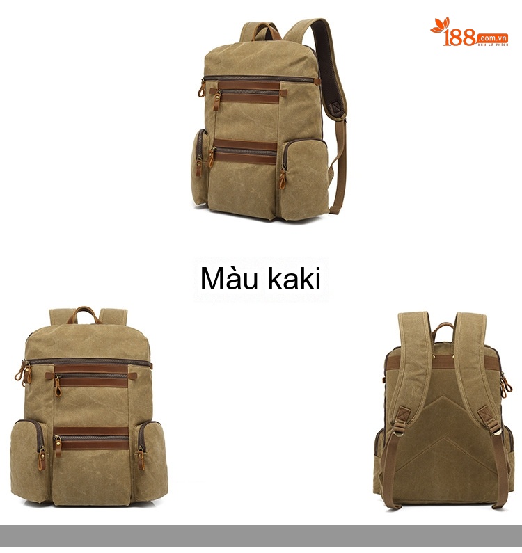 Balo Đôi Vải Canvas Chống Thấm Nước Đựng Laptop Du Lịch Thể Thao Ngoài Trời Màu Nâu, Đen, Xanh chi tiết 3