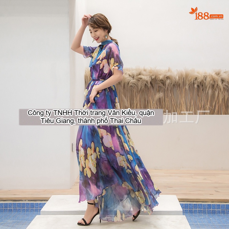 Váy Dài Nữ Bohemieng Cổ Nơ Tay Ngắn Chất Liệu Tuyết (voan) In Họa Tiết 2023 Màu Hồng, Xanh Dương, Trắng, Xanh Lá... chi tiết 4