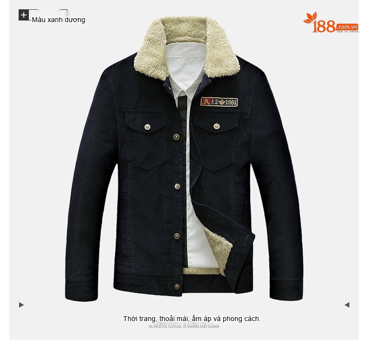 Áo Khoác Nam Cotton Lót Lông Dáng Ôm Ngắn Màu Đỏ Rượu, Xanh Navy, Nâu, Xanh Rêu... chi tiết 10