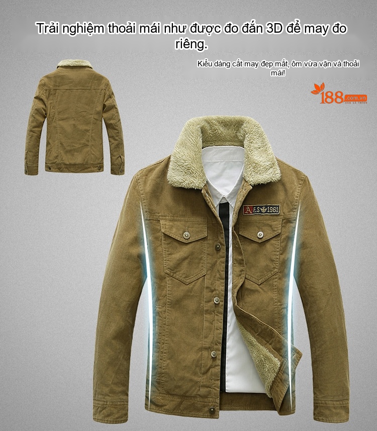 Áo Khoác Nam Cotton Lót Lông Dáng Ôm Ngắn Màu Đỏ Rượu, Xanh Navy, Nâu, Xanh Rêu... chi tiết 6