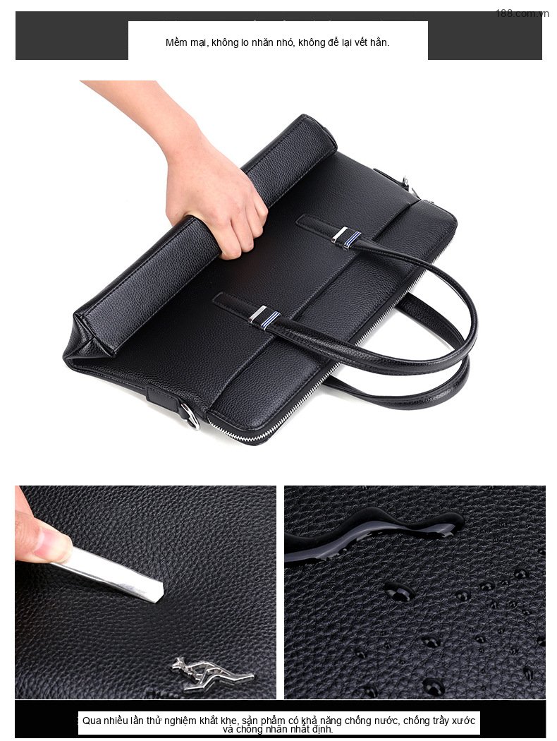 Túi Xách Tay Nam Công Sở Da Mờ Đeo Chéo Đựng Laptop Màu Đen chi tiết 6