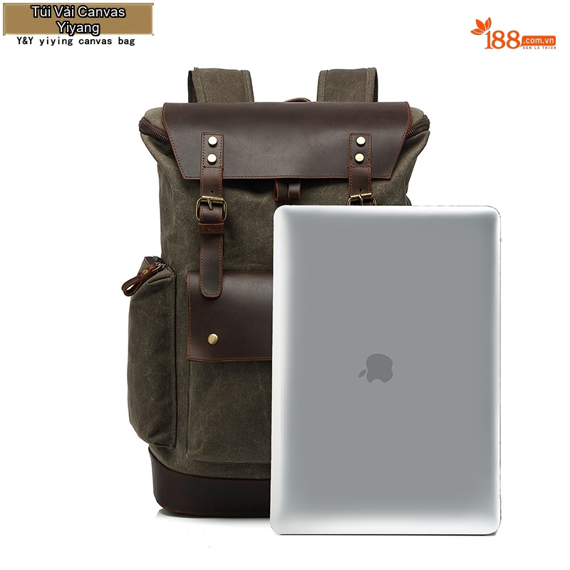 Balo Đôi Nam Nữ Vải Canvas Chống Thấm Nước Phong Cách Retro Đựng Sách Du Lịch Đa Năng Màu Xanh Rêu, Nâu, Đen