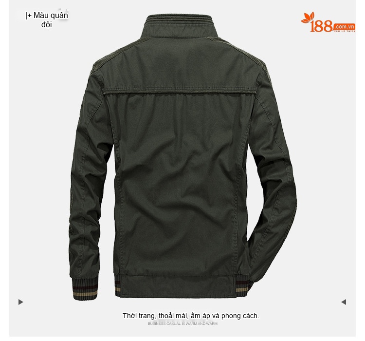 Áo Khoác Nam Mùa Xuân Thu Dáng Bomber Cổ Trụ Phong Cách Doanh Nhân Màu Xanh Navy, Xanh Rêu, Nâu chi tiết 7