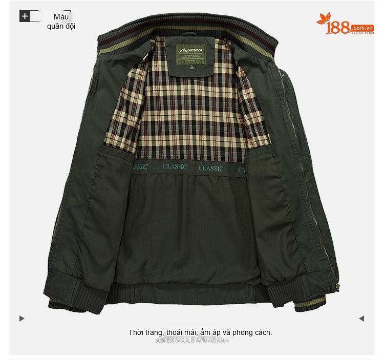 Áo Khoác Nam Mùa Xuân Thu Dáng Bomber Cổ Trụ Phong Cách Doanh Nhân Màu Xanh Navy, Xanh Rêu, Nâu chi tiết 8