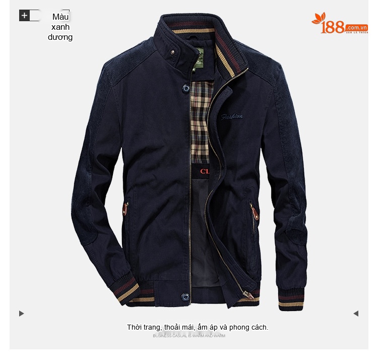 Áo Khoác Nam Mùa Xuân Thu Dáng Bomber Cổ Trụ Phong Cách Doanh Nhân Màu Xanh Navy, Xanh Rêu, Nâu chi tiết 10