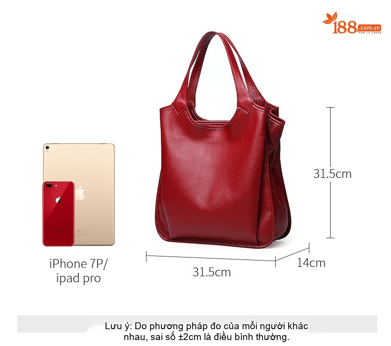 Túi Xách Nữ Da Bò Tote Đeo Vai, Đeo Chéo Thời Trang Âu Mỹ Màu Đỏ, Xanh Dương chi tiết 8