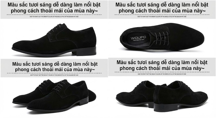 Giày Tây Buộc Dây Nam Da Mờ Mũi Nhọn Chiều Cao Đế Khoảng 2cm Màu Nâu chi tiết 1