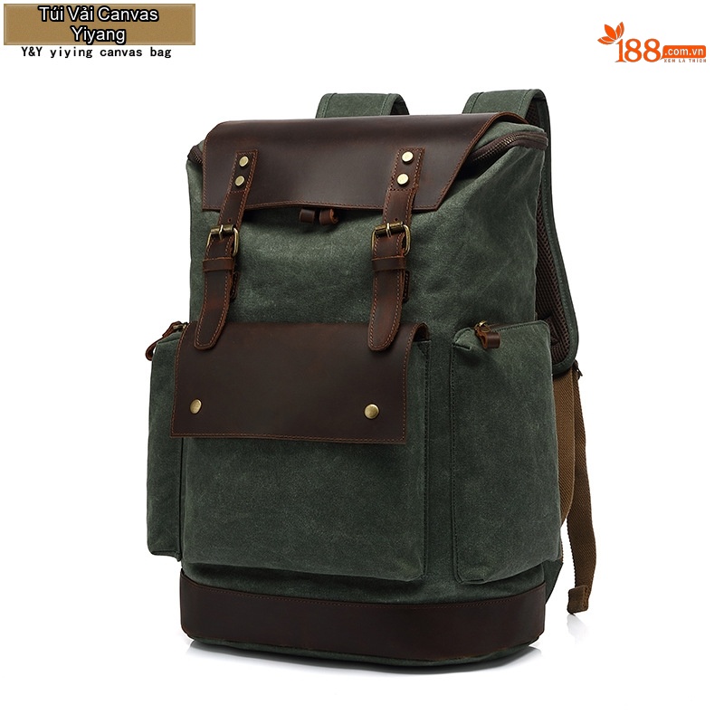 Balo Đôi Nam Nữ Vải Canvas Chống Thấm Nước Phong Cách Retro Đựng Sách Du Lịch Đa Năng Màu Xanh Rêu, Nâu, Đen