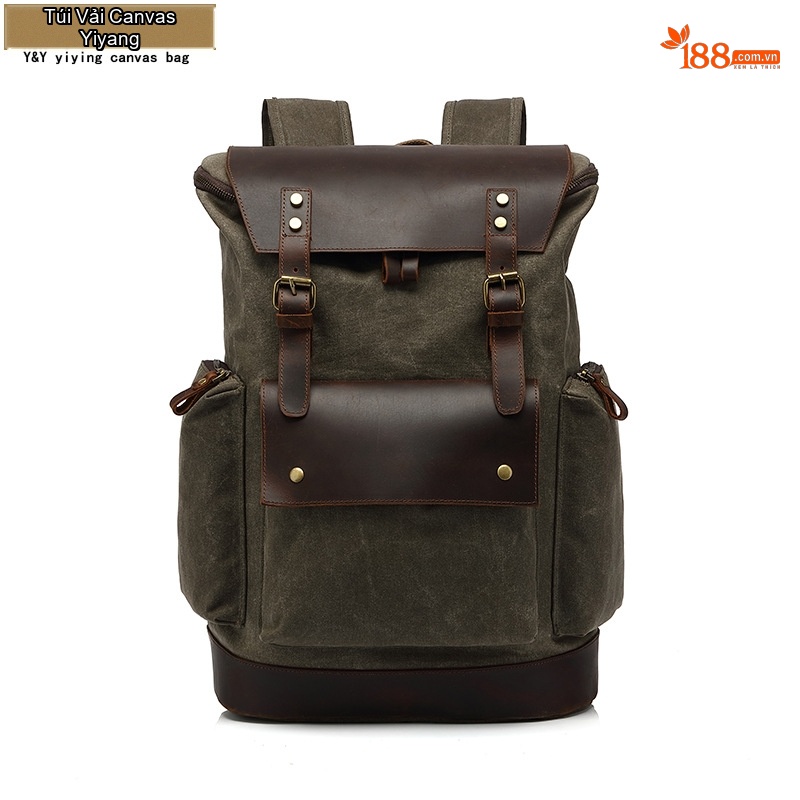 Balo Đôi Nam Nữ Vải Canvas Chống Thấm Nước Phong Cách Retro Đựng Sách Du Lịch Đa Năng Màu Xanh Rêu, Nâu, Đen