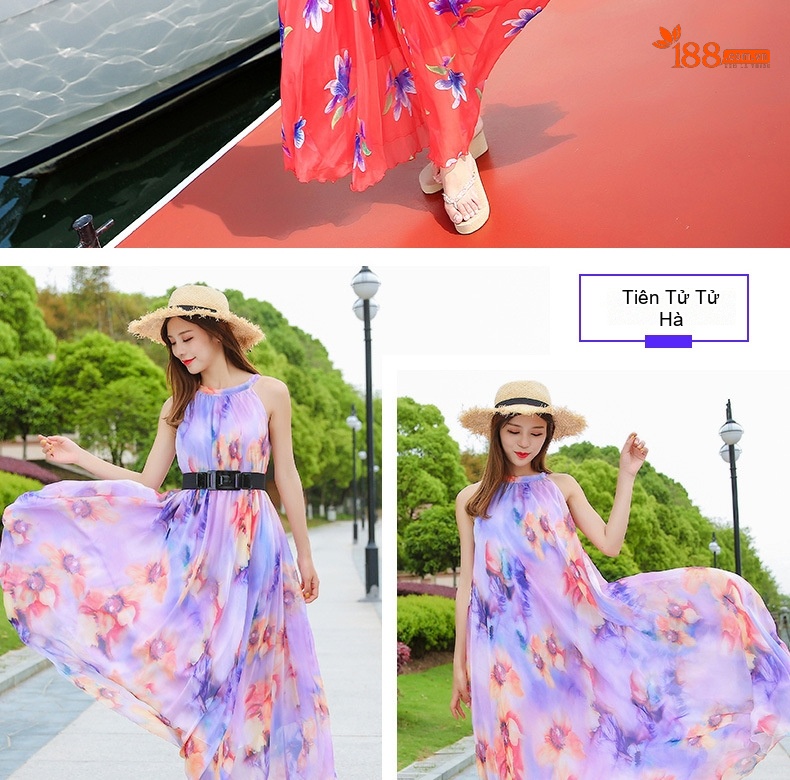 Váy Dây Nữ Hở Vai Họa Tiết Hoa Nhí Phong Cách Âu Mỹ chi tiết 5