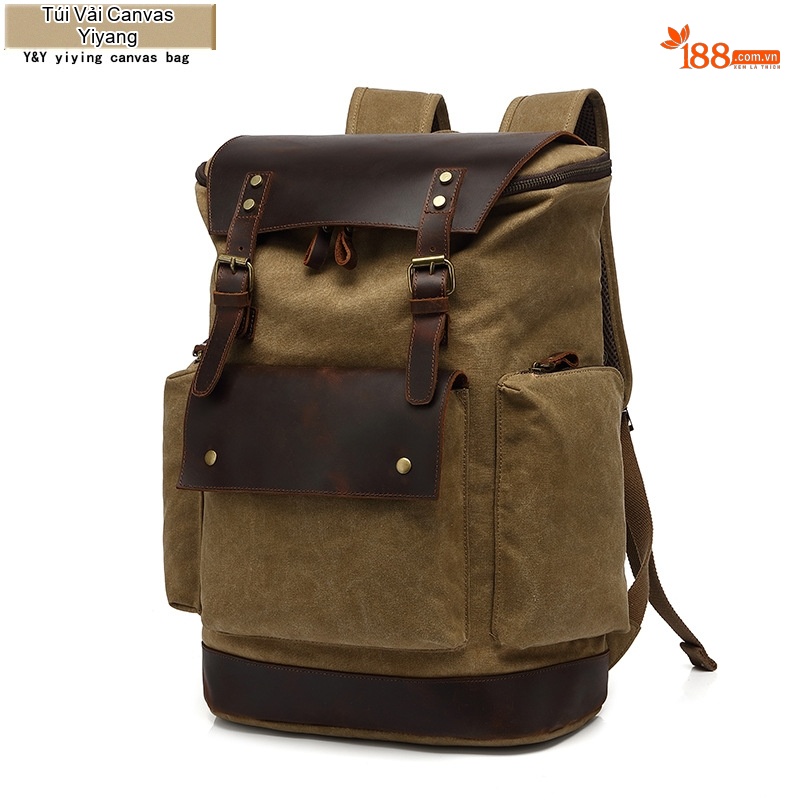 Balo Đôi Nam Nữ Vải Canvas Chống Thấm Nước Phong Cách Retro Đựng Sách Du Lịch Đa Năng Màu Xanh Rêu, Nâu, Đen