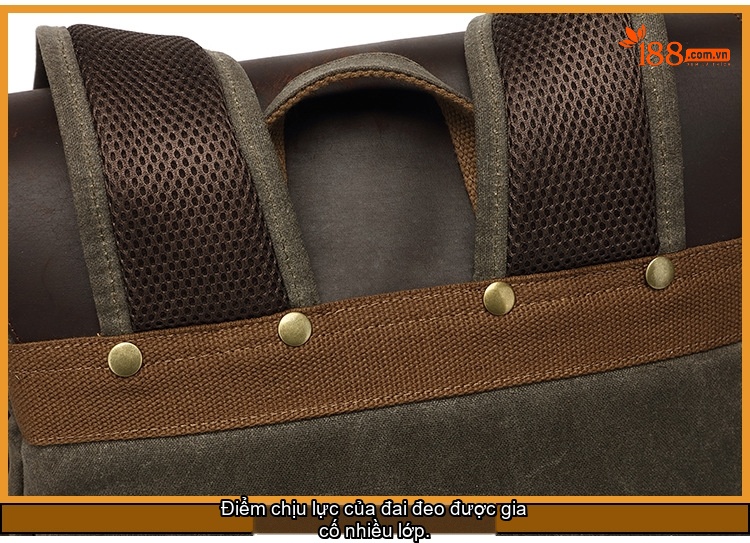 Balo Đôi Nam Nữ Vải Canvas Chống Thấm Nước Phong Cách Retro Đựng Sách Du Lịch Đa Năng Màu Xanh Rêu, Nâu, Đen chi tiết 9