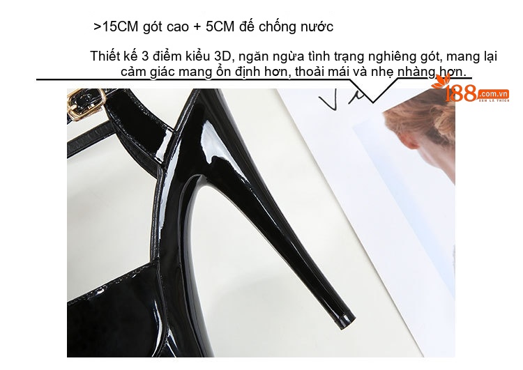 Giày Sandal Cao Gót Nữ Quai Ngang Da Bóng Gót Cao 10cm - 12cm Màu Đen, Đỏ, Hồng, Tím... chi tiết 4
