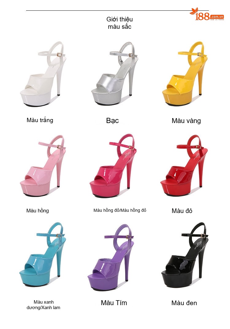 Giày Sandal Cao Gót Nữ Quai Ngang Da Bóng Gót Cao 10cm - 12cm Màu Đen, Đỏ, Hồng, Tím... chi tiết 2