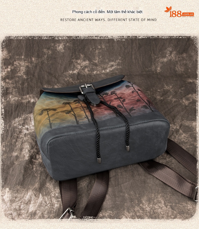 Balo Da Thật Nữ Vintage Da Bò Mềm Mại Sức Chứa Lớn Màu Đen, Nâu, Đỏ chi tiết 7