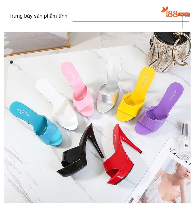 Dép Sục Nữ Da Bóng Quai Ngang Gót Nhọn Chiều Cao Đế Khoảng 13cm Màu Đen, Vàng, Bạc, Đỏ... chi tiết 9