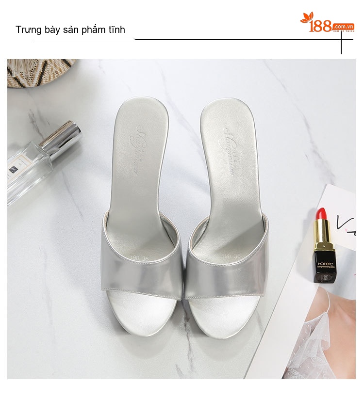 Dép Sục Nữ Da Bóng Quai Ngang Gót Nhọn Chiều Cao Đế Khoảng 13cm Màu Đen, Vàng, Bạc, Đỏ... chi tiết 43