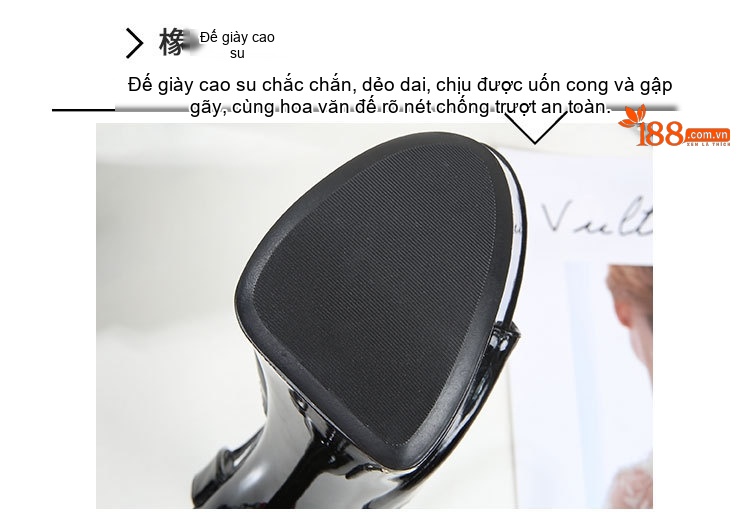 Giày Sandal Cao Gót Nữ Quai Ngang Da Bóng Gót Cao 10cm - 12cm Màu Đen, Đỏ, Hồng, Tím... chi tiết 5