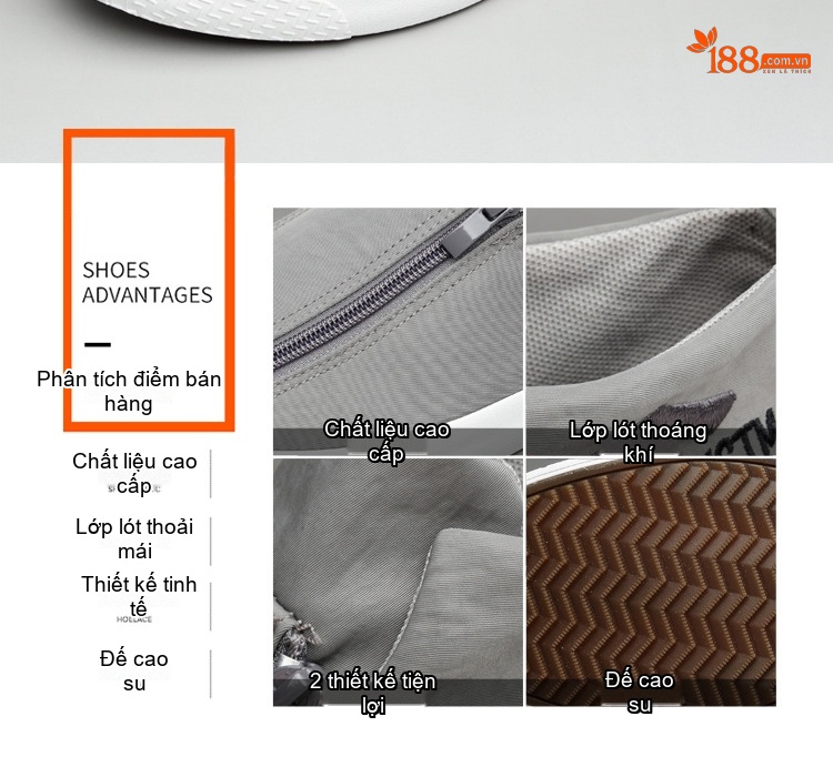 Giày Vải Canvas Nam Khóa Kéo Chiều Cao Đế Khoảng 3cm Màu Xám, Xanh Lá, Đen, Kem chi tiết 13
