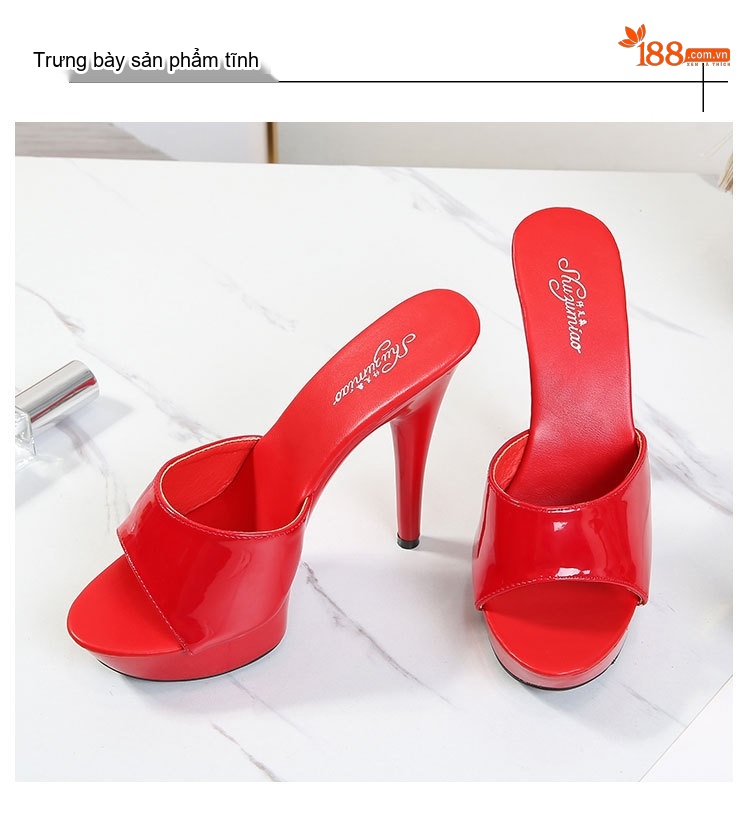 Dép Sục Nữ Da Bóng Quai Ngang Gót Nhọn Chiều Cao Đế Khoảng 13cm Màu Đen, Vàng, Bạc, Đỏ... chi tiết 28