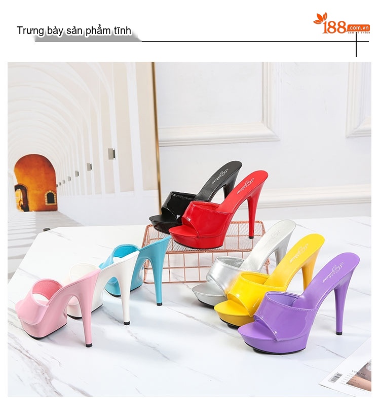 Dép Sục Nữ Da Bóng Quai Ngang Gót Nhọn Chiều Cao Đế Khoảng 13cm Màu Đen, Vàng, Bạc, Đỏ... chi tiết 6