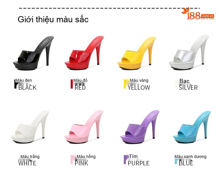 Dép Sục Nữ Da Bóng Quai Ngang Gót Nhọn Chiều Cao Đế Khoảng 13cm Màu Đen, Vàng, Bạc, Đỏ... chi tiết 2