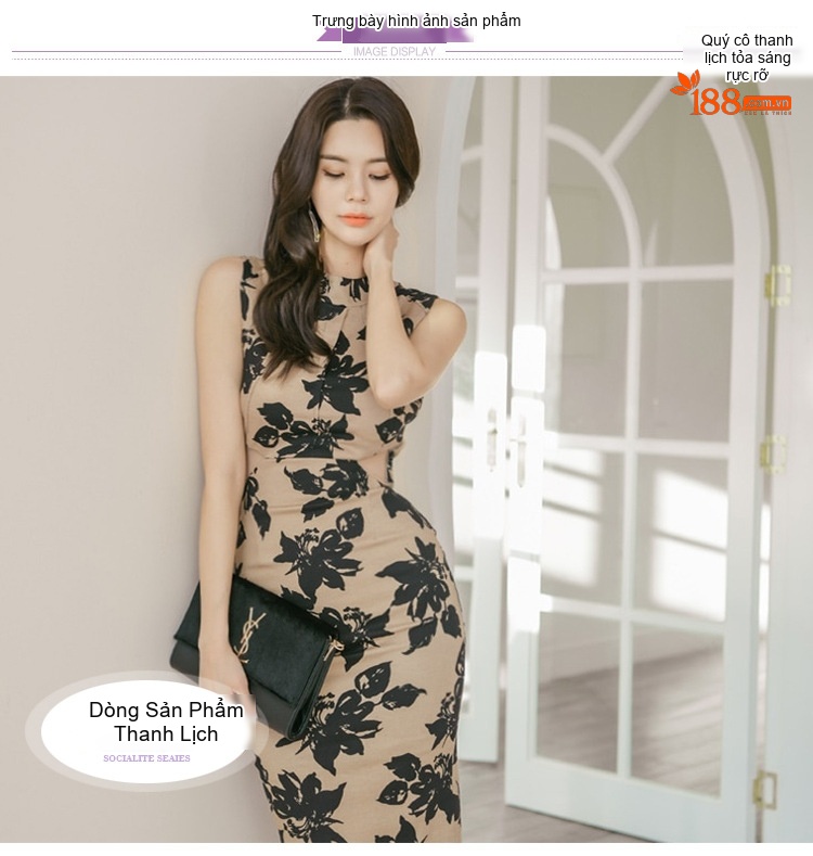 Váy liền thân Nữ Dự Tiệc Hở Lưng Eo Cao In Hoa Thanh Lịch chi tiết 1
