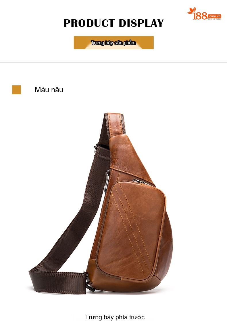 Túi Đeo Chéo Ngực Nam Da Bò Thật Phong Cách Retro Màu Nâu, Đen, Cà Phê chi tiết 6