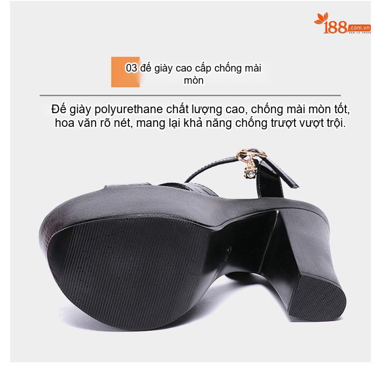 Giày Sandal Cao Gót Nữ Quai Chéo Da Bóng Gót Cao 15cm Màu Đen, Trắng chi tiết 9