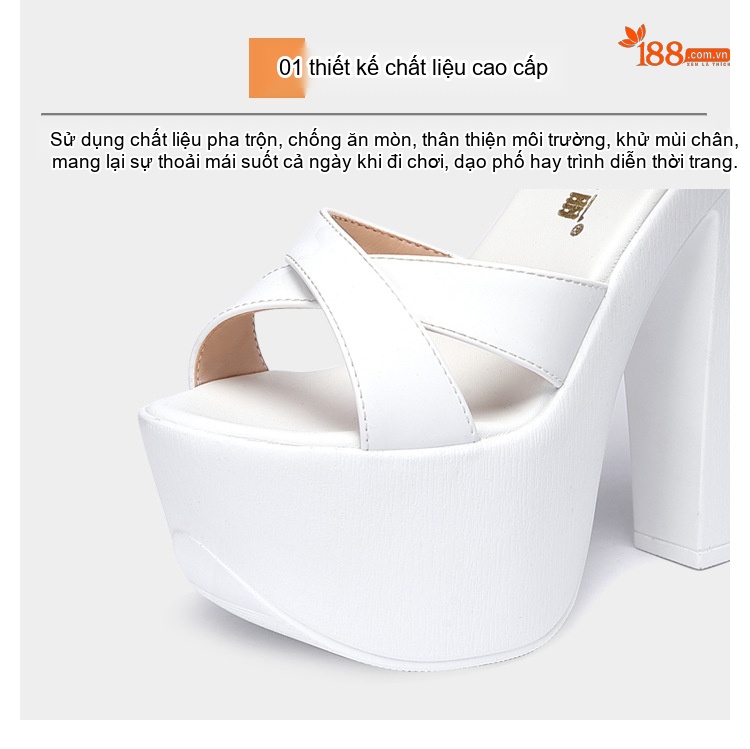Giày Sandal Cao Gót Nữ Quai Chữ X Đế Xuồng Gót Cao 10cm - 12cm Màu Trắng, Đen chi tiết 7