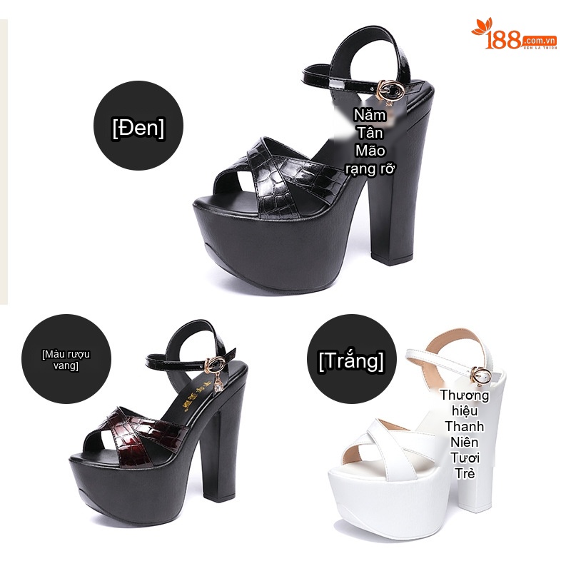 Giày Sandal Cao Gót Nữ Quai Chữ X Đế Xuồng Gót Cao 15cm Màu Đen, Trắng
