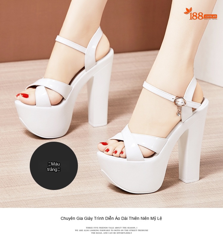 Giày Sandal Cao Gót Nữ Quai Chữ X Đế Xuồng Gót Cao 15cm Màu Đen, Trắng chi tiết 13