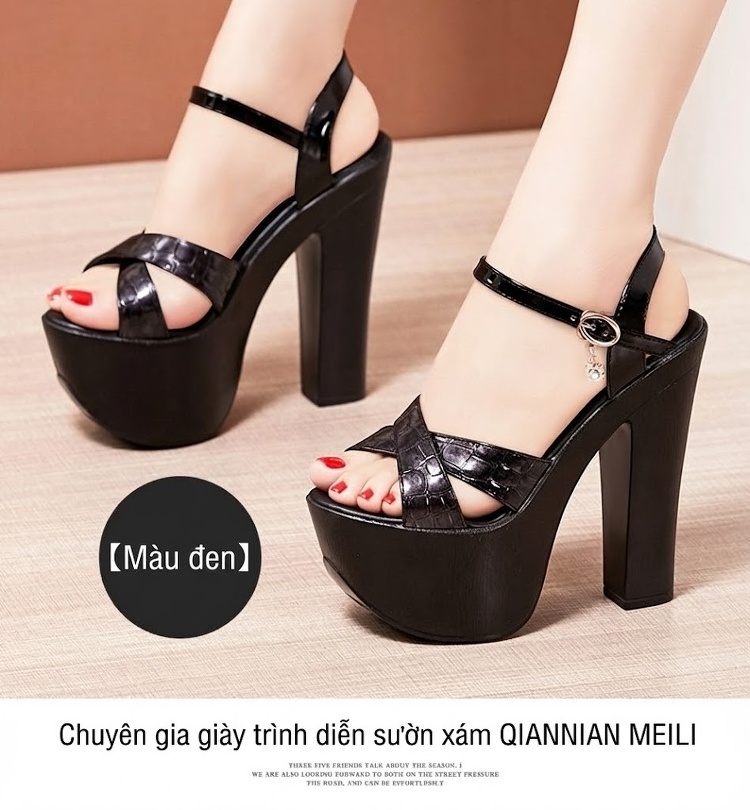 Giày Sandal Cao Gót Nữ Quai Chữ X Đế Xuồng Gót Cao 10cm - 12cm Màu Trắng, Đen chi tiết 14