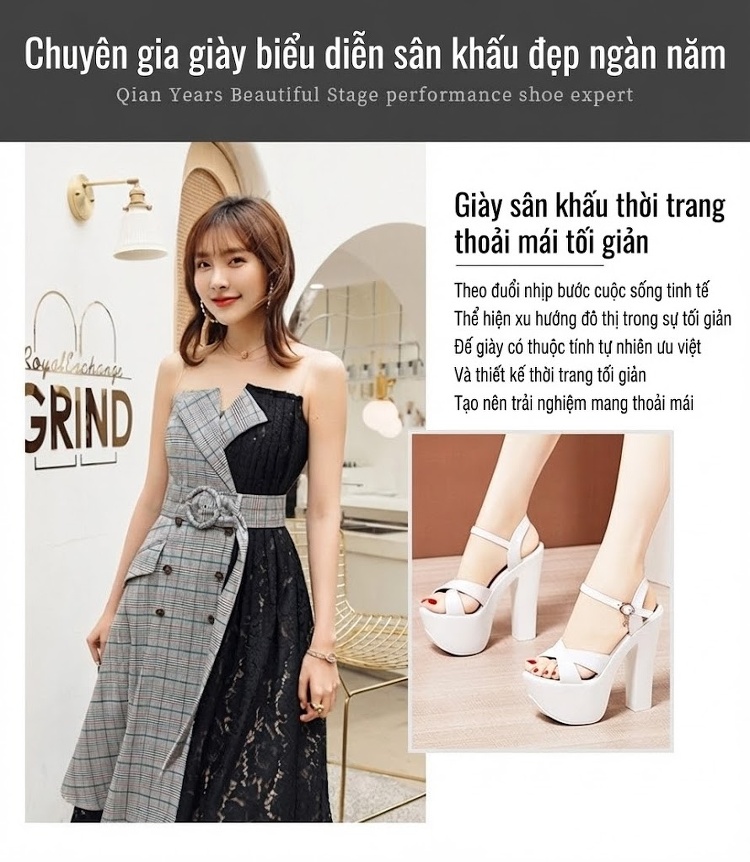 Giày Sandal Cao Gót Nữ Quai Chữ X Đế Xuồng Gót Cao 10cm - 12cm Màu Trắng, Đen chi tiết 2