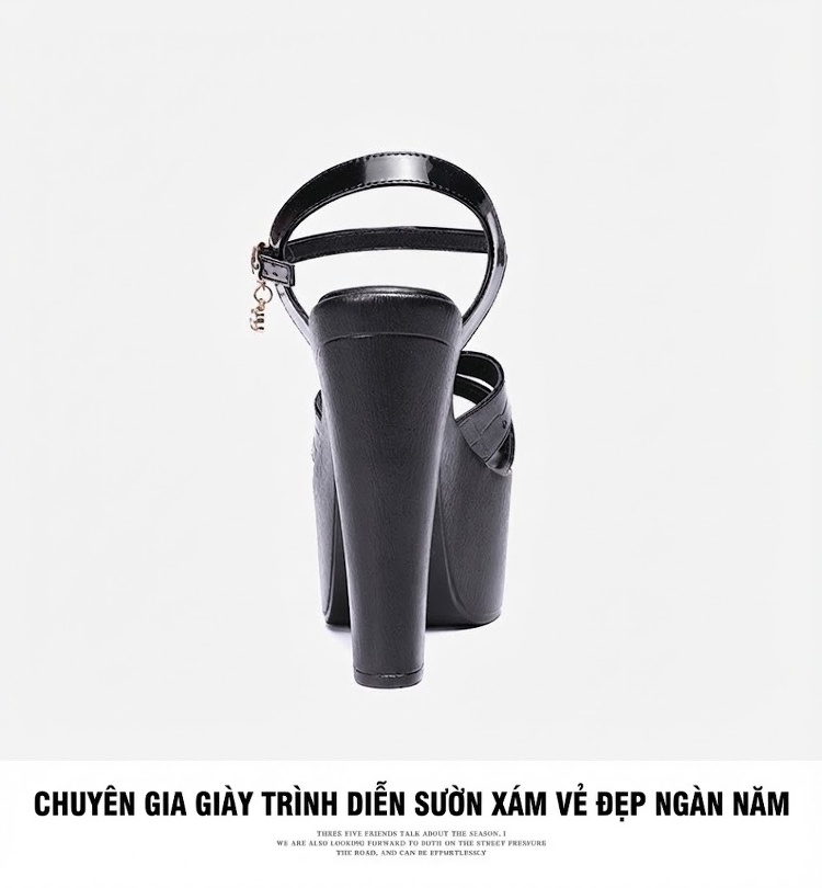 Giày Sandal Cao Gót Nữ Quai Chéo Da Bóng Gót Cao 15cm Màu Đen, Trắng chi tiết 16