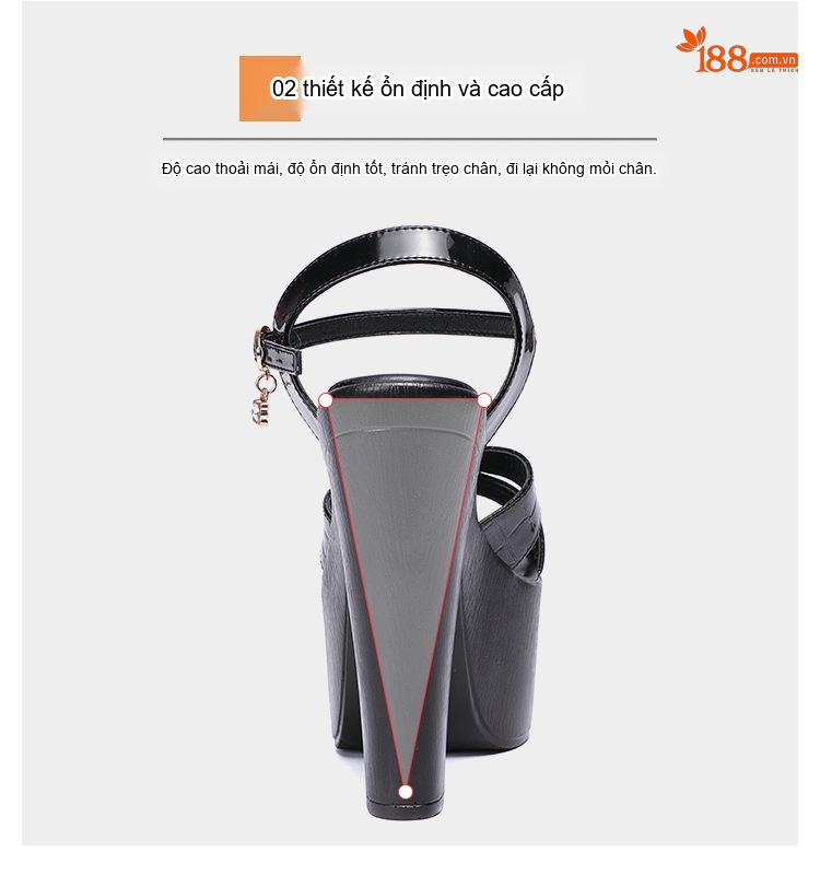 Giày Sandal Cao Gót Nữ Quai Chéo Da Bóng Gót Cao 15cm Màu Đen, Trắng chi tiết 8