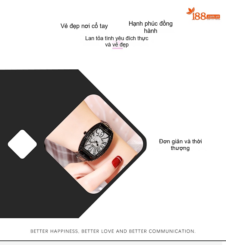 Đồng Hồ Nữ Dây Da Thật Mặt Chữ Nhật Đính Đá Phong Cách Cổ Điển Màu Đen, Đỏ, Trắng, Nâu... chi tiết 2