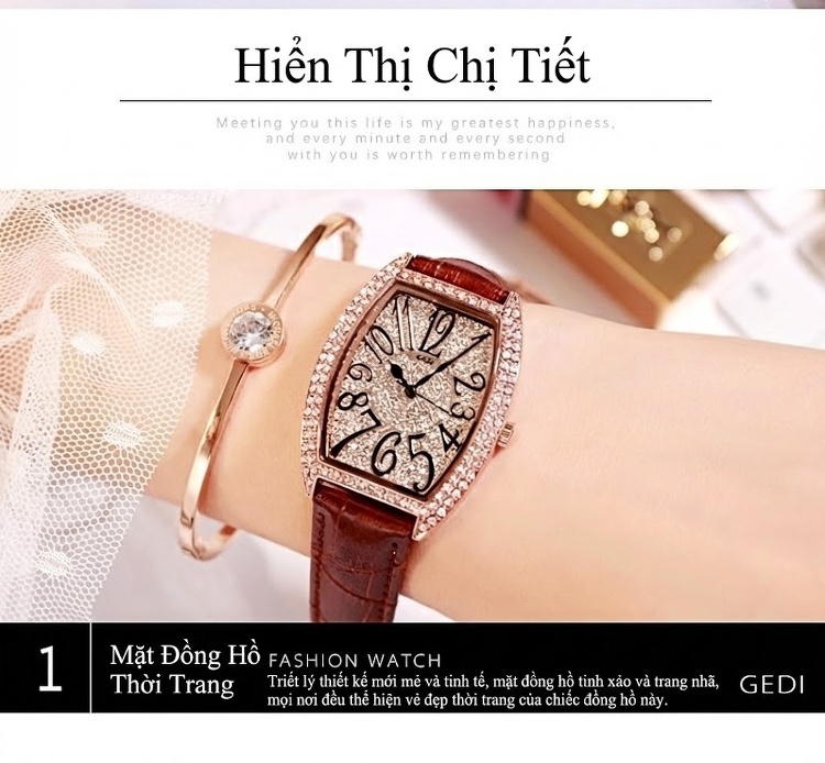 Đồng Hồ Nữ Dây Da Thật Mặt Chữ Nhật Đính Đá Phong Cách Cổ Điển Màu Đen, Đỏ, Trắng, Nâu... chi tiết 14