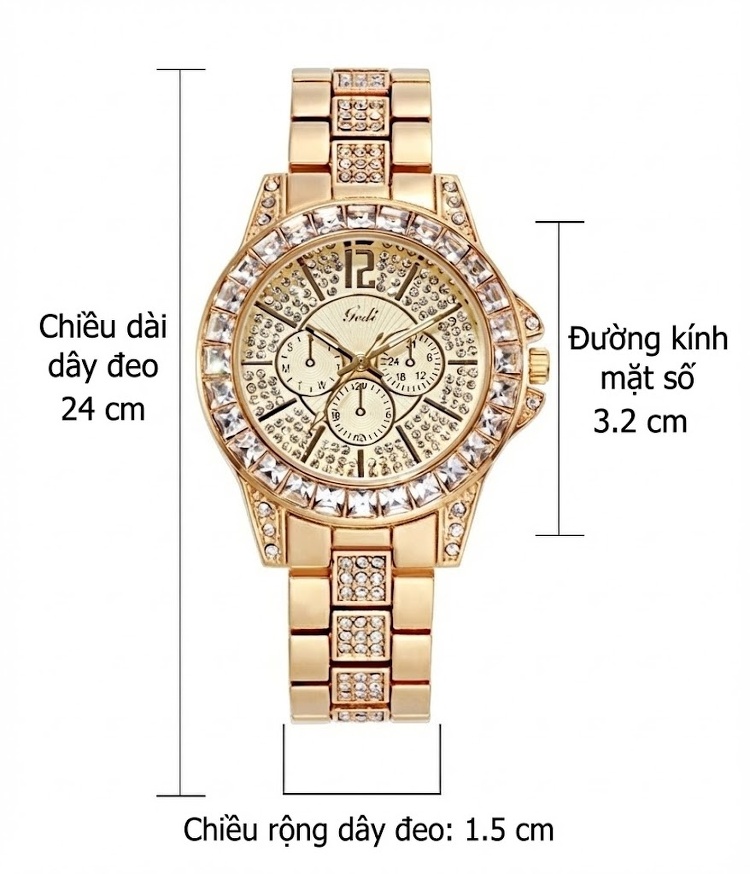 Đồng Hồ Nữ Dây Thép Đính Đá Thời Trang Quartz Chống Nước Màu Vàng, Bạc, Hồng Vàng, Xám... chi tiết 3