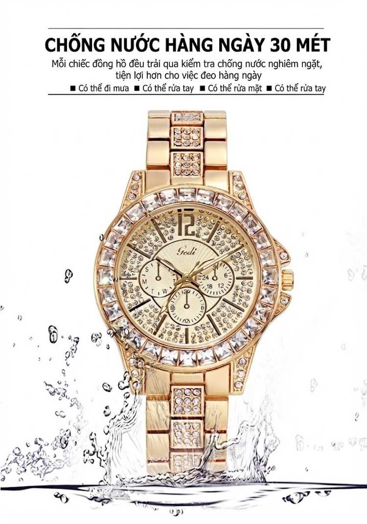 Đồng Hồ Nữ Dây Thép Đính Đá Thời Trang Quartz Chống Nước Màu Vàng, Bạc, Hồng Vàng, Xám... chi tiết 10