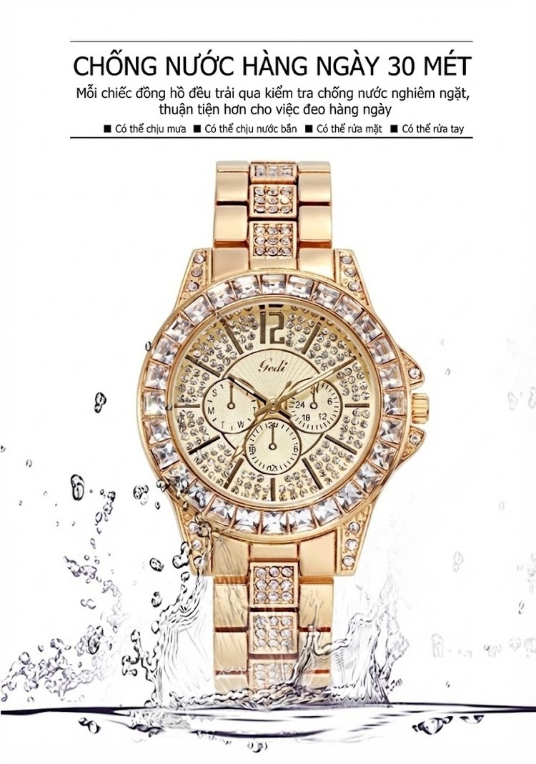 Đồng Hồ Nữ Dây Thép Đính Đá Thời Trang Quartz Chống Nước Màu Vàng, Bạc, Hồng Vàng, Xám... chi tiết 11