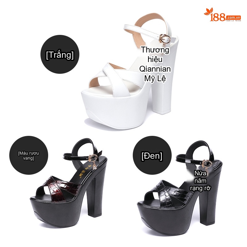 Giày Sandal Cao Gót Nữ Quai Chữ X Đế Xuồng Gót Cao 10cm - 12cm Màu Trắng, Đen